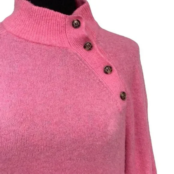 Baby pink J. Crew mock neck wool blend sweater with side collar buttons - Picture 3 of 6